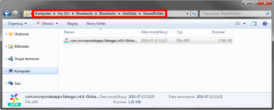 Przenieś plik z Fake GPS do katalogu SharedFolder