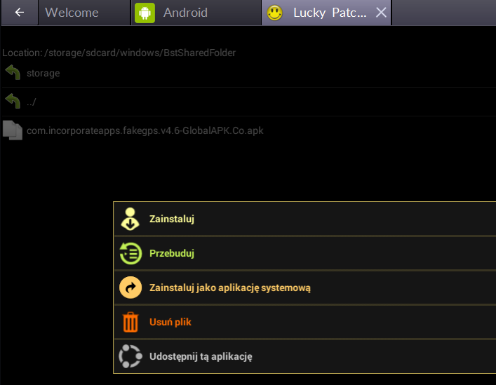 Lucky Patcher - instalacja aplikacji Fake GPS