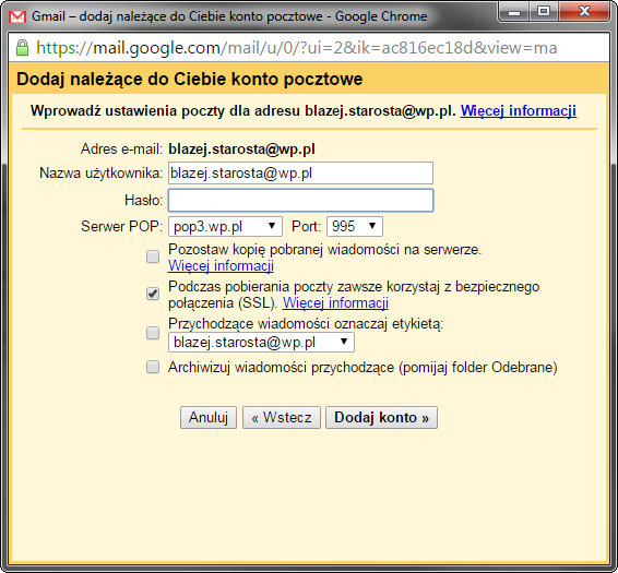Dodawanie nowego konta pocztowego do Gmaila