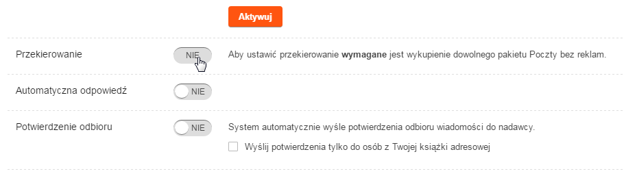 O2 - przekierowanie poczty