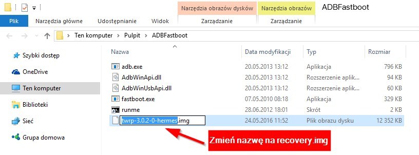 Zmiana nazwy pliku TWRP Recovery