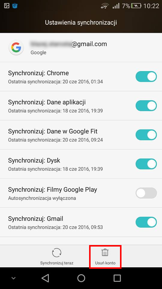 Usuwanie konta Google z telefonu