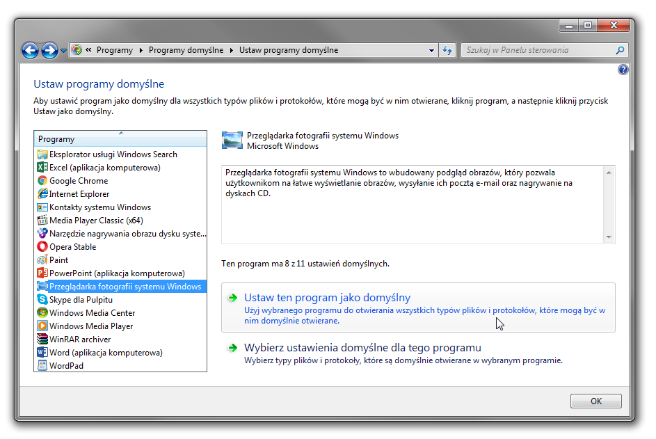 Ustaw programy domyślne