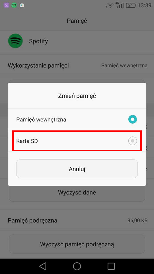 Spotify - opcje zapisu na karcie SD