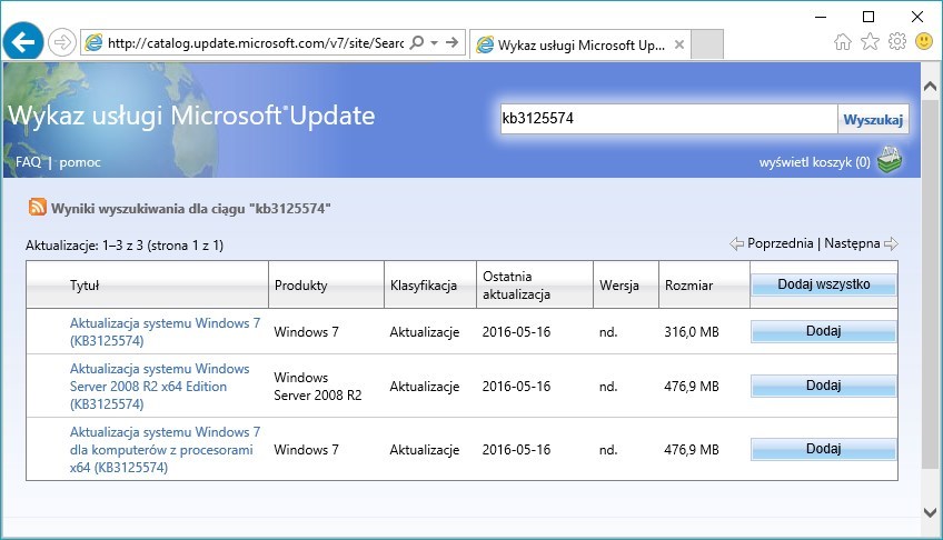 Windows 7 - pobieranie zbiorczej aktualizacji