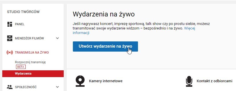 Tworzenia wydarzenia na żywo