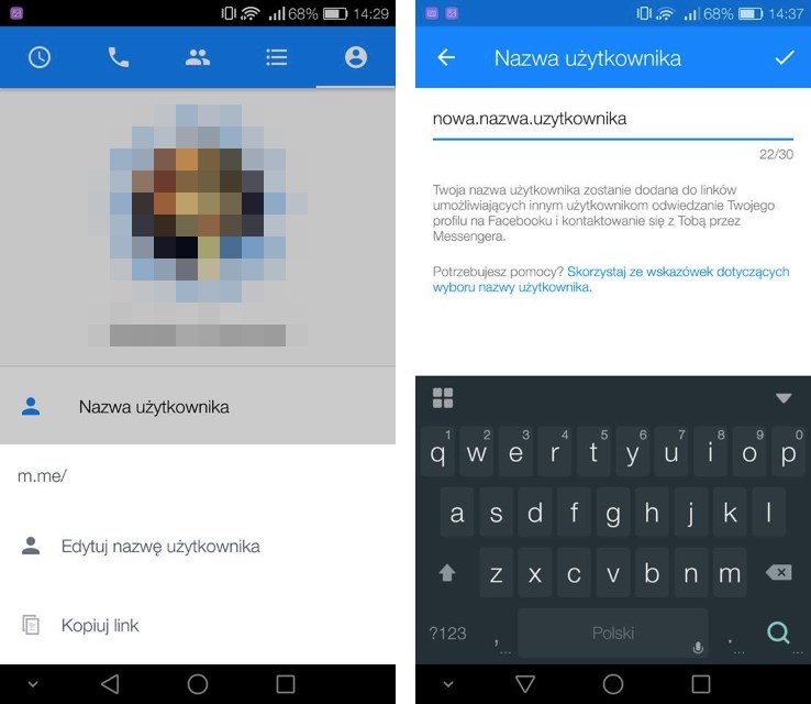 Ustawianie nowej nazwy użytkownika w Messengerze
