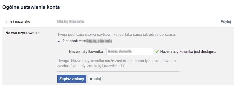 Zmiana istniejącej nazwy użytkownika w Facebooku