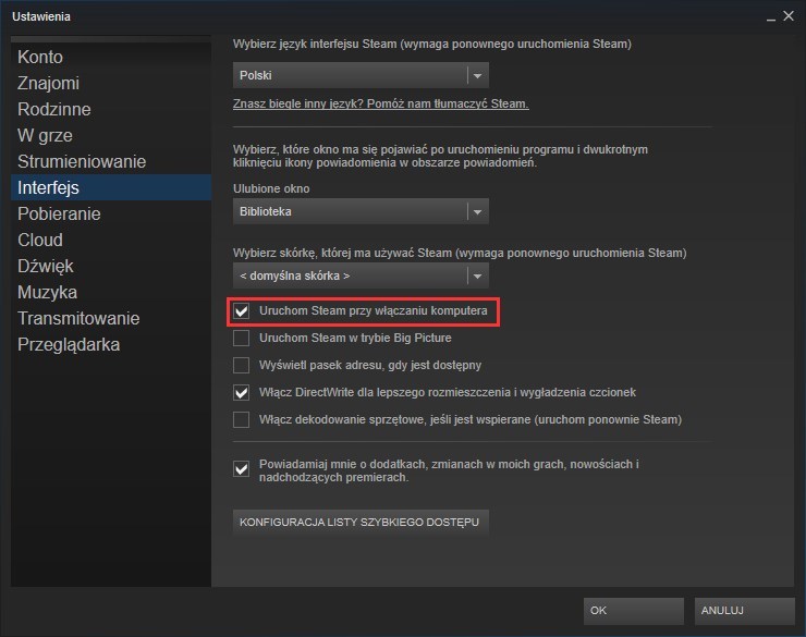 Steam - wyłącz automatyczne uruchamianie