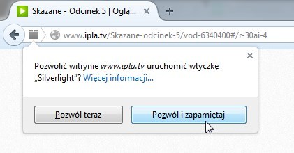 Firefox - potwierdzenie uruchomienia Silverlight