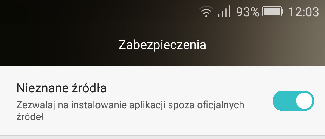 Aktywacja instalacji aplikacji z nieznanych źródeł