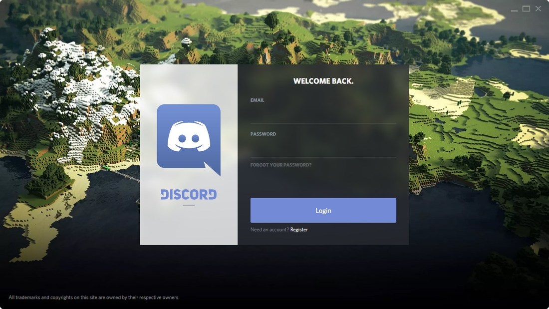 Discord - ekran logowania / rejestracji