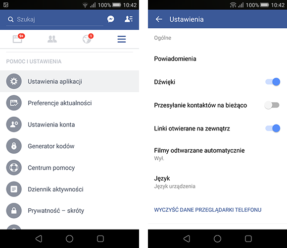 Opcje Facebooka w Androidzie