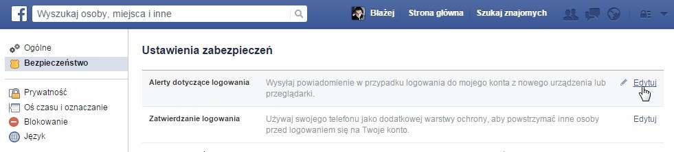 Facebook - ustawienia zabezpieczeń