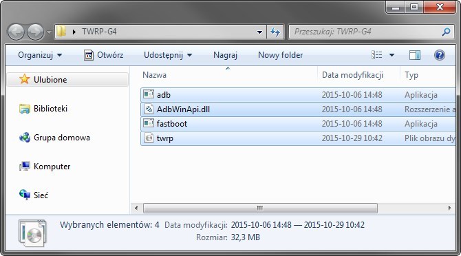 Kopiowanie plików do folderu TWRP-G4