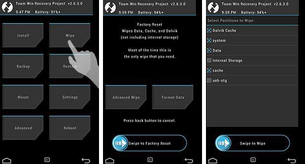 TWRP - usuwanie danych