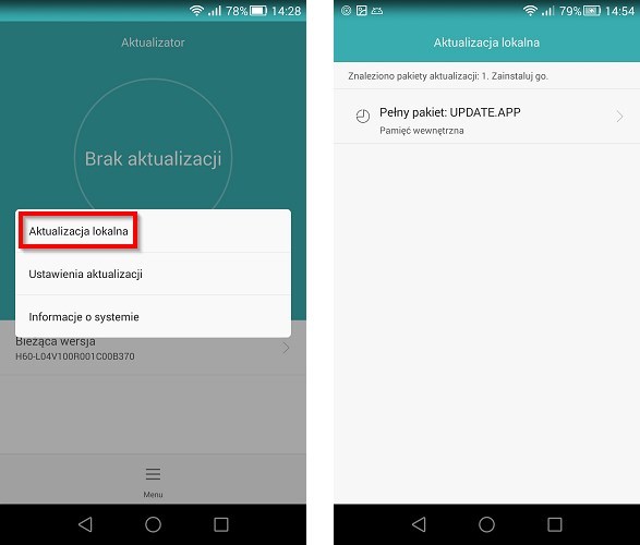 Ręczna aktualizacja Androida w Huawei