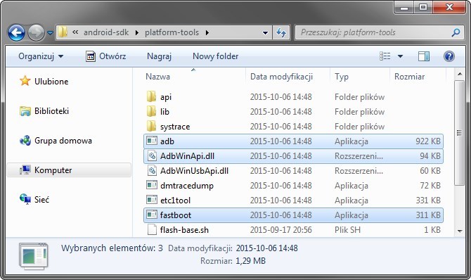 Kopiowanie plików ADB, Fastboot