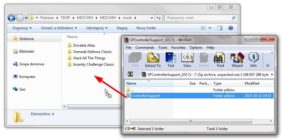 Wypakowanie SP Controller Support do folderu Mods