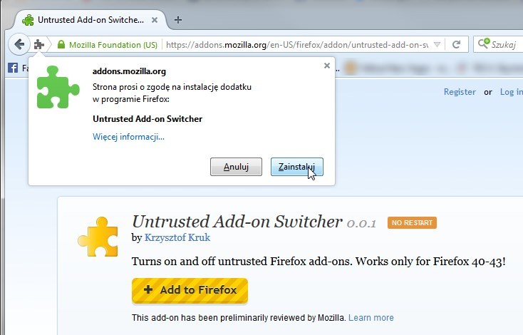 Instalacja Untrusted Add-on Switcher