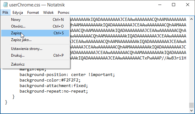 Wklej i zapisz zawartość pliku userChrome.css