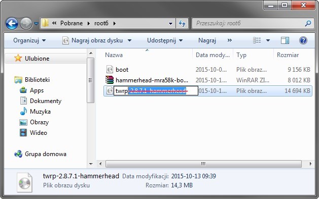 Zmiana nazwy pliku TWRP