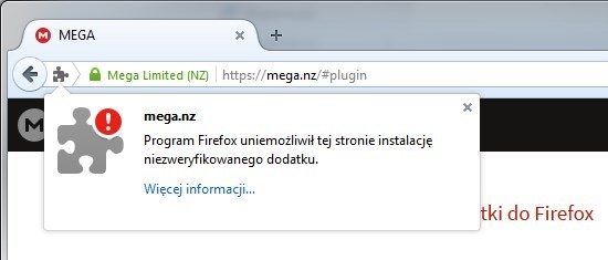 Firefox - instalacja niezaufanych dodatków