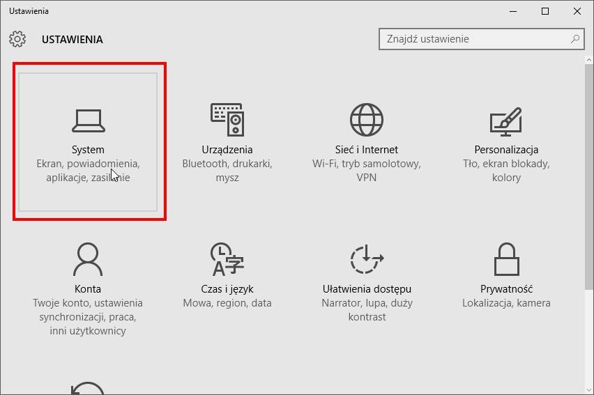Ustawienia Windows 10