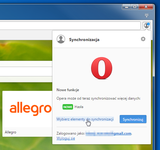 Opera 32 - opcje synchronizacji