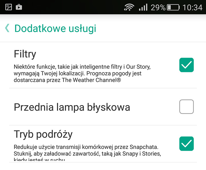 Oszczędzanie danych w Snapchat