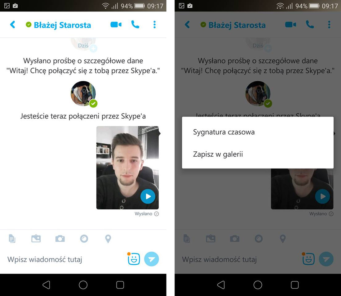 Skype - zapisywanie wiadomości wideo w Androidzie