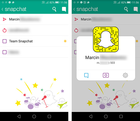 Snapchat - widok rozmów i opcje