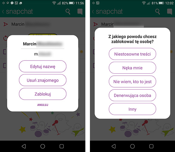 Snapchat - blokowanie osoby