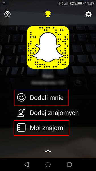 Snapchat - menu użytkownika