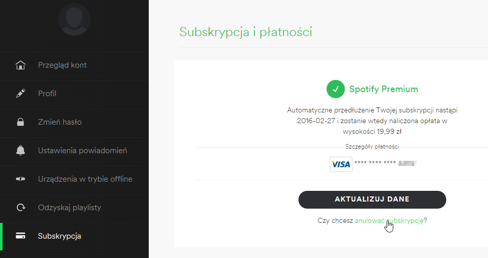 Spotify - wyłącz automatyczne przedłużanie