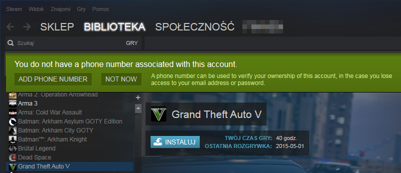 Steam - dodaj numer