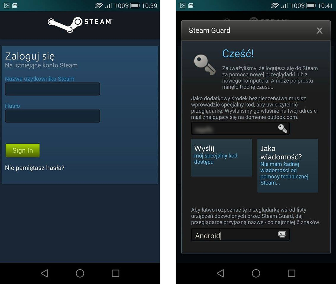 Steam - logowanie w Androidzie