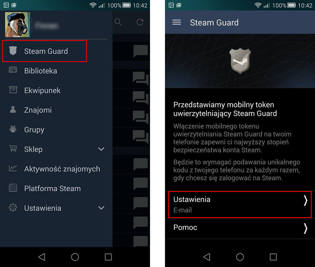 Ustawienia Steam na Androidzie
