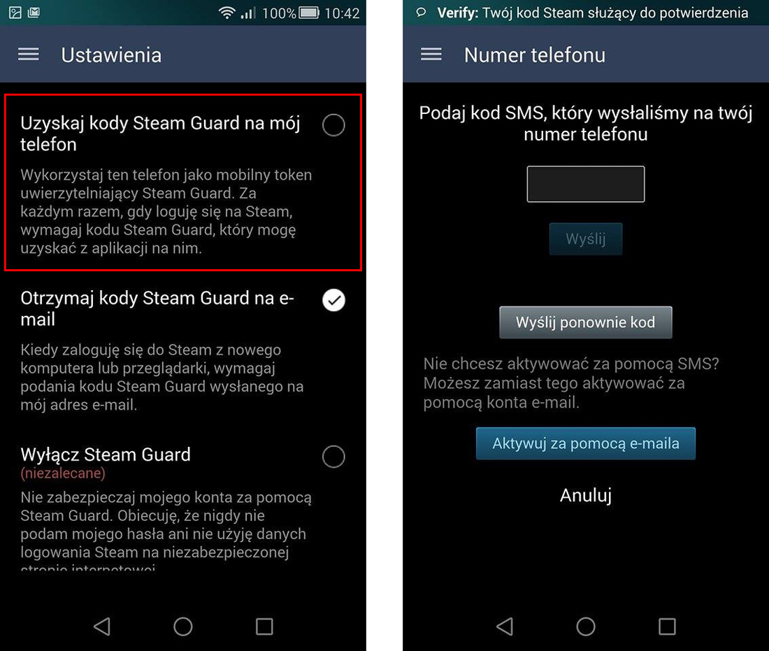 Steam - ustawienia kodów Steam Guard