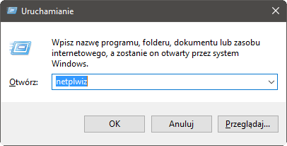 Okno uruchamiania - komenda netplwiz