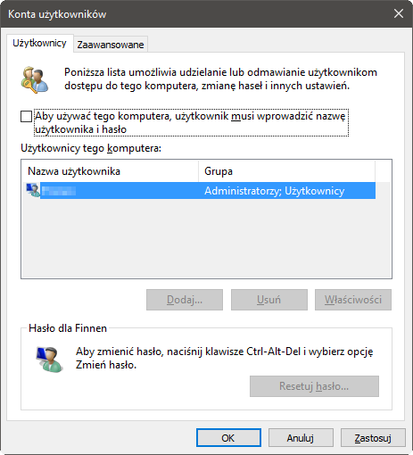 Włączanie automatycznego logowania w Windows 10