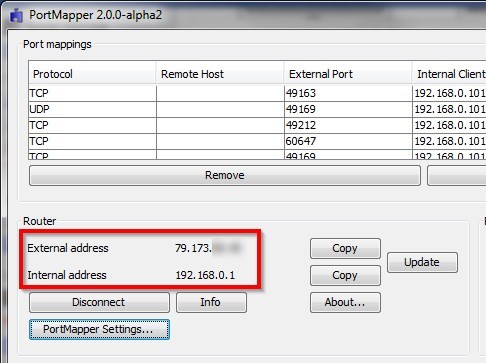 Połączenie z routerem w UPnP PortMapperze