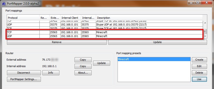 Aktywne przekierowanie portów w UPnP PortMapper