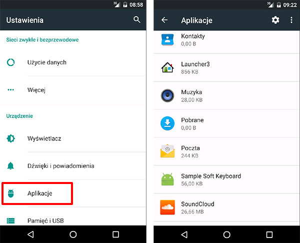 Ustawienia - menedżer aplikacji w Androidzie 6.0