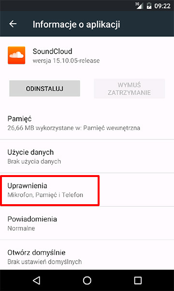 Informacje o aplikacji - Android 6.0