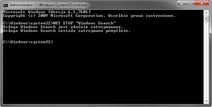 Zatrzymanie usługi Windows Search
