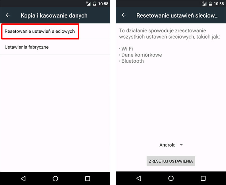 Resetowanie ustawień sieciowych w Androidzie