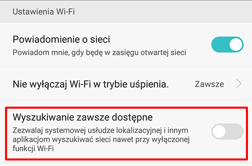 Wyłącz funkcje skanowania Wi-Fi