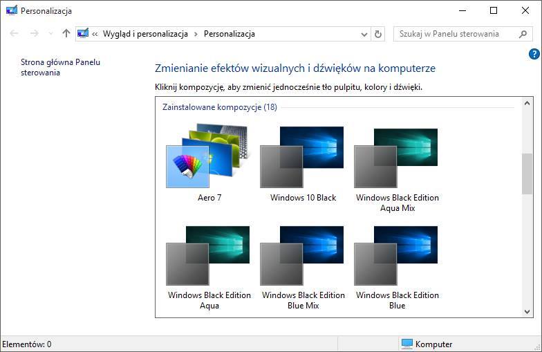 Wybór kompozycji w Windows 10
