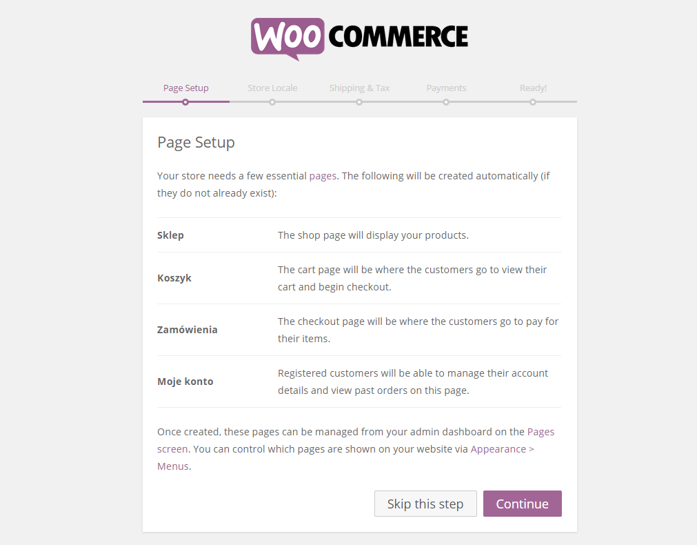 WooCommerce - konfiguracja stron